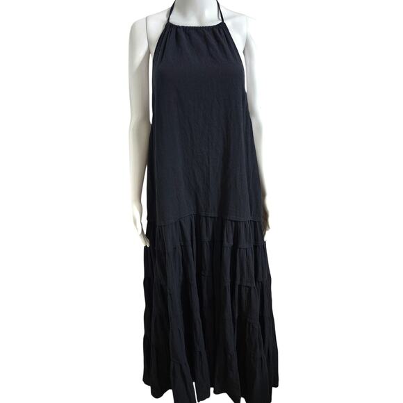 Free People maxi dress tiered halter ruffled boho sleeveless XL black NWOT - Picture 2 of 11